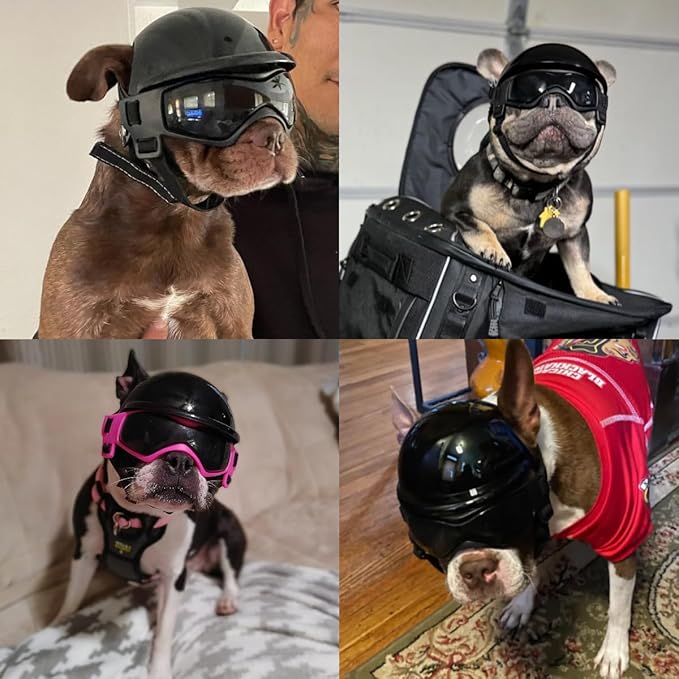 LESYPET Dog Helmet and Goggles for Medium Breed, Pet Motorcycle Helmet with Ear Holes, UV Protection Dog Sunglasses for Outdoor Activities/Riding/Walking