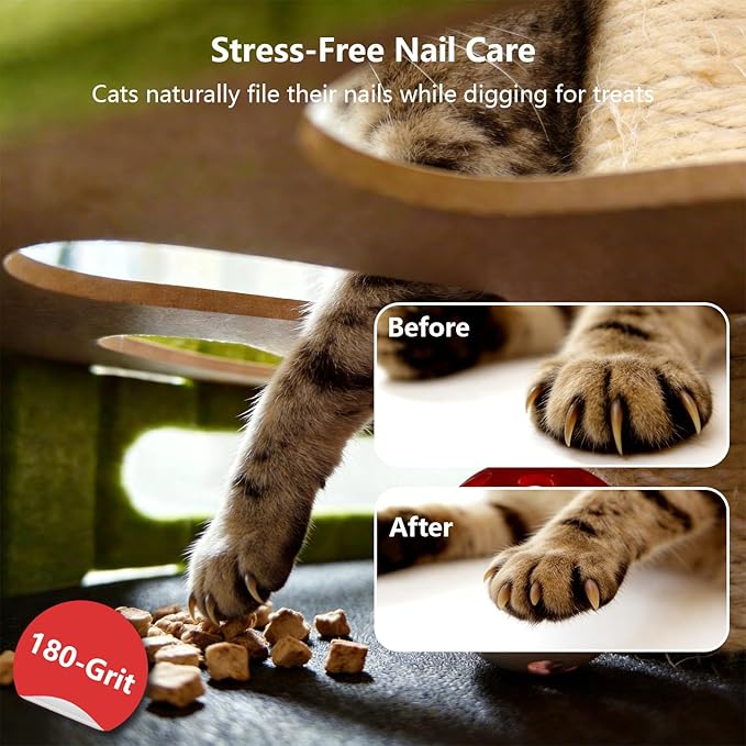 Cat Nail File Scratcher, Cat Claw Saver Box with Scratching Post, Interactive Cat Scratch Puzzle Box with Rotating Teaser & Replace Sandpaper for Indoor Cats (3 Bell Ball)