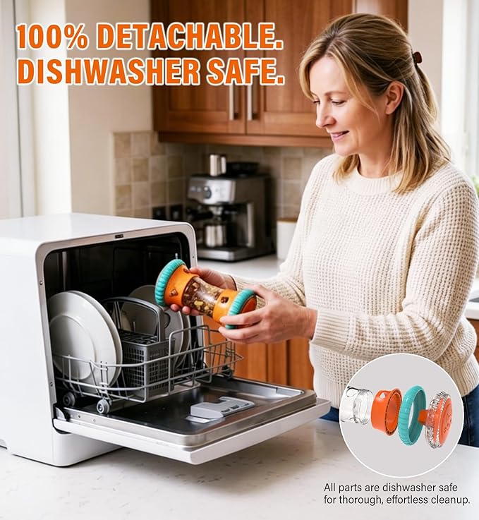 Interactive Dog Puzzle Toy & Slow Feeder-Fully Detachable Dishwasher Safe Treat Dispenser, Stepless Adjustable Dual Ports for Kibble & Freeze-Dried, Whisper-Quiet Rubber Wheels for All Breeds