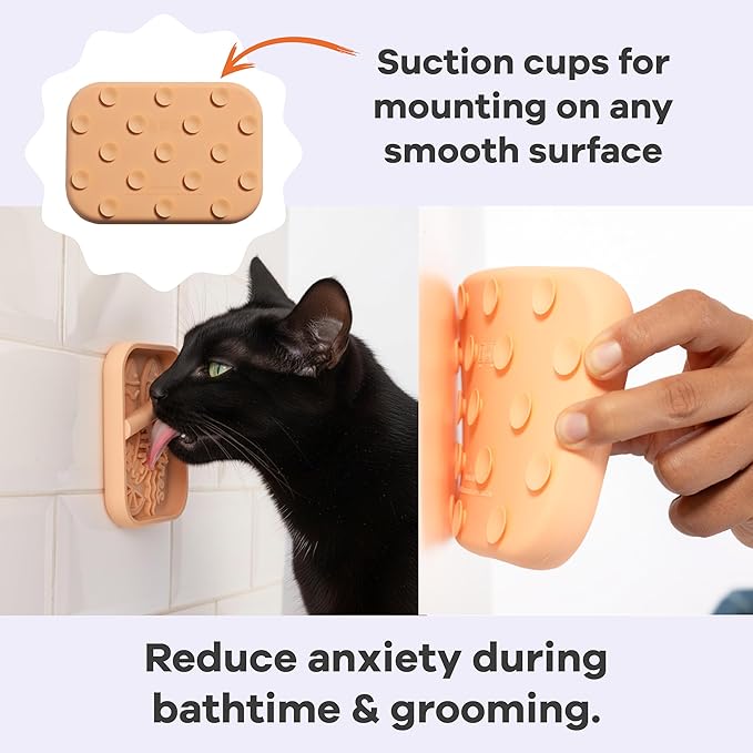 Awoo Sardina - Silicone Lick Mat + Slow Feeder for Cats & Small Dogs - Non-Slip Design with Suction Cups - Dishwasher Safe Pet Dish - Extends Mealtime and Reduces Anxiety - for Wet & Dry Food (Melon)