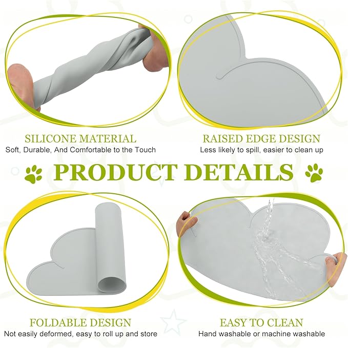 Silicone Pet Feeding Mat, Waterproof Dog Cat Food Bowl Placemat Tray Anti-Slip with Raised Edge Foldable Heat-Resistant (Silver Gray, Cloud Shape), Intended for Cat Dog Water Bowl