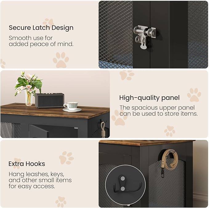 CHOEZON Wooden 30.1" Dog Crate Furniture, Farmhouse Pet Cage End Table with Secure Lock, Ventilated Mesh for Medium Dogs, Dog Kennel Furniture for Living Room, Bedroom, Black and Walnut MGW02BL