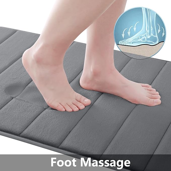 Buganda Memory Foam Bath Mat, 60" x 24", Ultra Soft and Non-Slip Bathroom Rugs, Water Absorbent and Machine Washable Bath Rug Runner for Bathroom, Shower, and Tub, Grey