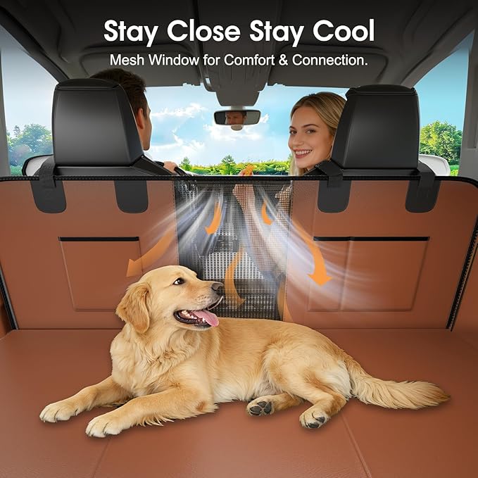 XL Hard Bottom Dog Car Seat Cover for Back Seat, 58"x69" Waterproof PU Leather Hammock with Side Flaps, Non-Slip Protector for Full-Size Trucks & SUVs, Supports Up to 450 lbs – Brown