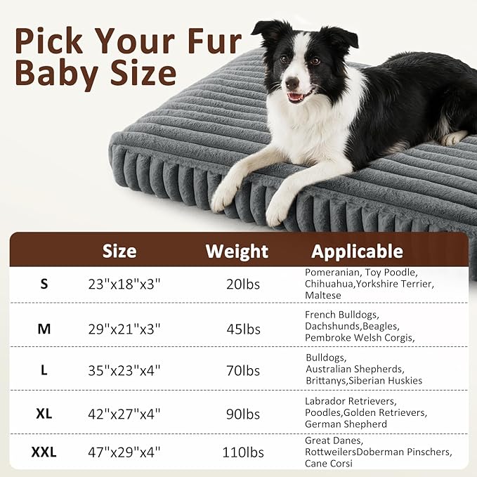 Dog Bed Medium Size Dog, Flat Pet Beds with Removable Washable Cover, Pet Mat Cute Crate Bed Thick Shredded Chopped Crate Foam & Anti Slip Bottom for Indoor, 29"x21"x3" Grey