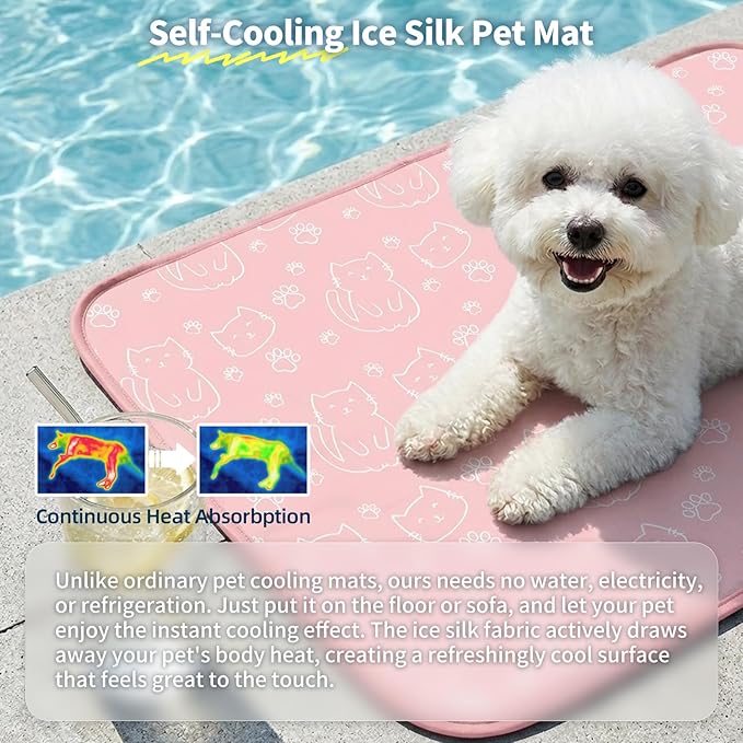 NWK Pet Cooling Mat -Q-Max>0.345 Ice Silk Cooling Mat for Dogs & Cats Portable & Washable Pet Cooling Blanket, Car Seats, Beds for Summer (Pink Cat, 20'' X 16'' X 0.3'')
