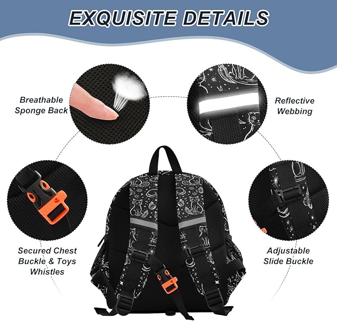 Cats Black White Toddler Backpack with Leash, Cute Preschool Backpack Baby Harness Bookbag