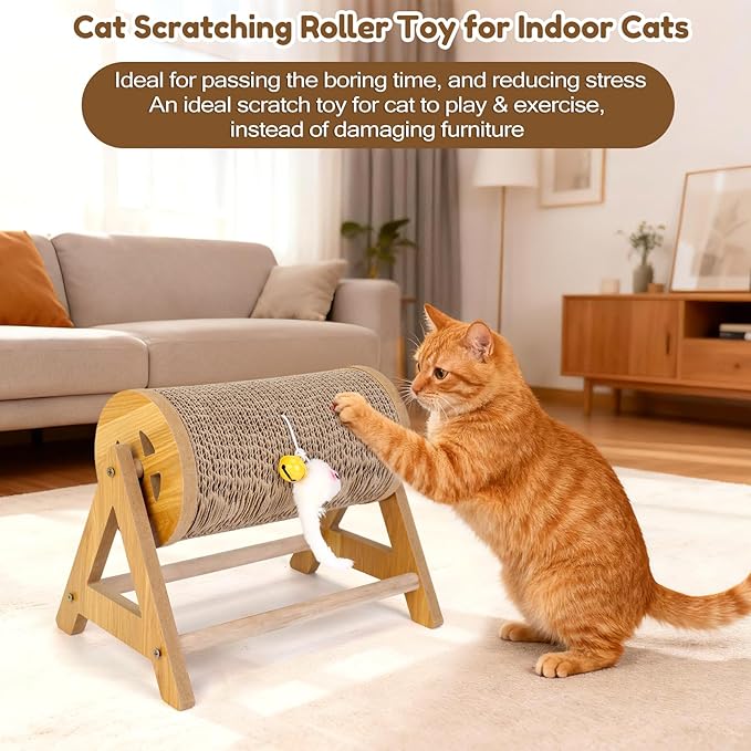 Cat Scratching Board, Indoor Scratcher for Cats, Cat Scratching Roller Toy, Interactive Toy Furniture Protector, Exercise Toy for Kittens, Cats, Small Pets