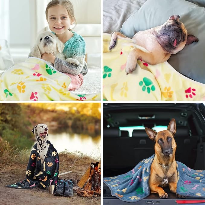 Dono 1 Pack 3 Dog Blankets, Soft Fluffy Fleece Pet Blanket Warm Sleep Mat Paw Print Design Puppy Kitten Throw Blankets Doggy Blanket for Dogs