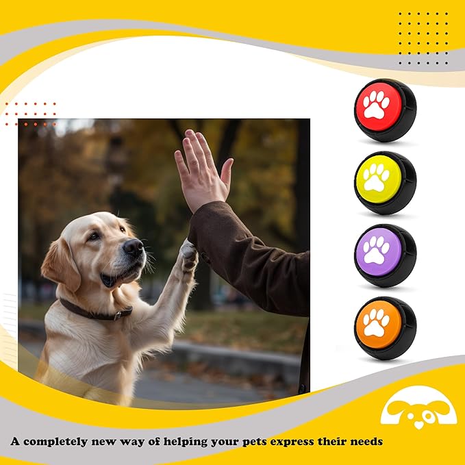 PetnBeyond Dog Talking Buttons - Communication Starter Pack, 4 PCS Dog Training Buttons, 30 Second Record Button for Pet Voice Training, Speaking Buttons for Cats and Dogs, 30s Voice Recordable Pet