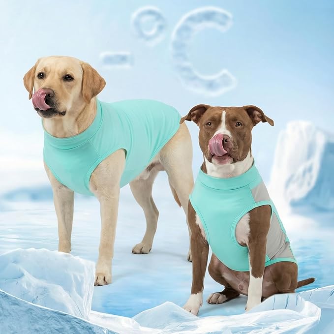 KYEESE 2Pack Dog Cooling Shirt, Breathable Dog Shirt for Large Dogs Boy, Sun Protection Reflective Pet Vest, Lightweight Soft Tank Top Sleeveless Summer Dogs Clothes, Blue, 3XL