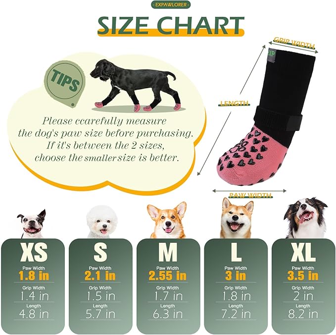 EXPAWLORER Anti Slip Dog Socks to Prevent Licking Paws - Dog Shoes for Hot Pavement, Dog Boots & Paw Protectors, Dog Booties for Hardwood Floors, Small Medium Large Senior Dogs