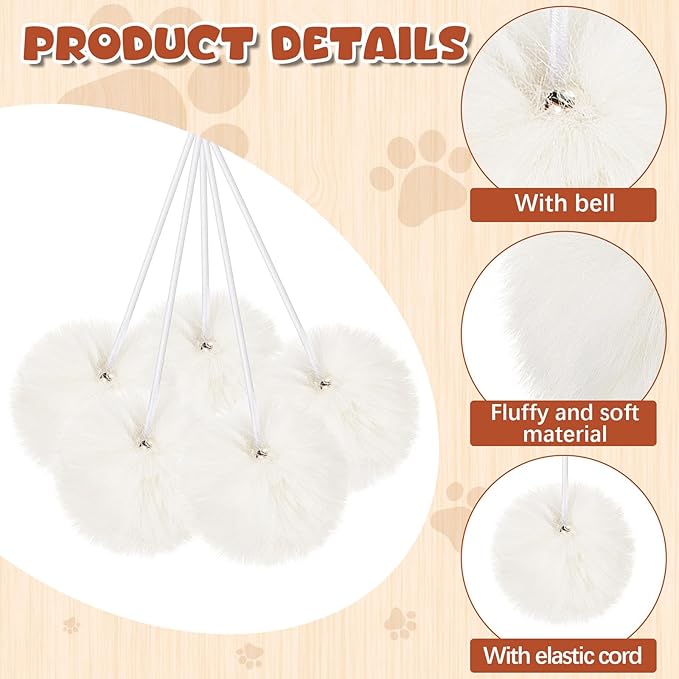 Simgoing 15 Pack Cat Tree Ball Replacement Parts Hanging Interactive Cats Toy with Bell Elastic Rope Pom Pom Kitten Scratching Post Tree Tower Parts Ball Fit Most Cat Towers Indoor Kitten(Beige)
