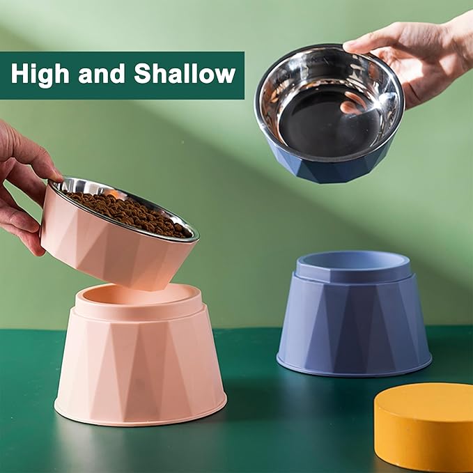 Elevated Cat Bowls for Food and Water, Raised Cat Food Bowls Beneficial for Digestion, Resonable Height, Whisker-Relief, Easy to Clean, 13oz(White)