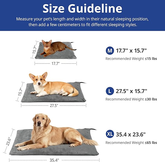 NICREW Large Dog Heating Pad, 35.4" x 23.6" Temperature Adjustable Heated Dog Bed with Auto Shut Off Timer, Indoor Pet Heated Bed Mat for Cats and Dogs