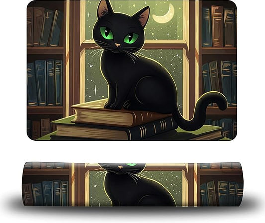 Dog Food Mat, 19.6" x 23.6" Absorbent Pet Feeding Mat for Food and Water, Waterproof Diatom Mud Pet Placemat with Non-Slip Rubber Backing, Easy Clean Cat Bowl Mat for Floors - Window Black Cat