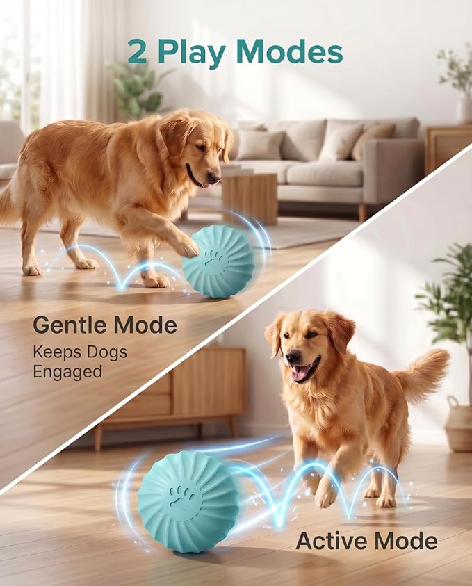 Interactive Dog Toys – Automatic Moving & Bouncing Ball to Keep Dogs Busy Indoors, Durable Natural Rubber Rolling Toy with 2 Play Modes for Medium & Large Dogs(Blue)