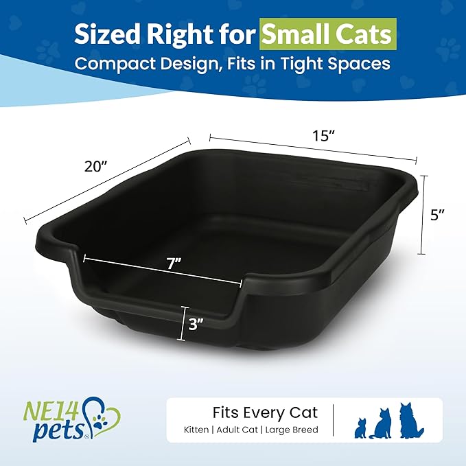 KittyGoHere Senior Cat Litter Box, Small Litter pan, Open Top Low Entrance Kitty Litter Box, Lightweight Low Entry Litters Box, Durable, Made in USA (Black)