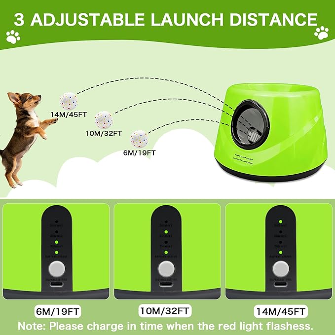 Dog Ball Launcher, Automatic ball launcher for dogs, Interactive dog toys for small and medium-sized dogs (indoor/outdoor) Includes 3 ETPU balls, Ball Launcher with 3 Adjustable Distance Settings