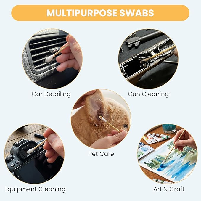 200PCS 6" Cotton Swabs Large in Storage Box - Long Cotton Swab with Bamboo Handle - Soft, Lint Free, Highly Absorbent Single Tipped Applicators for Dog Care, Makeup & Home Cleaning