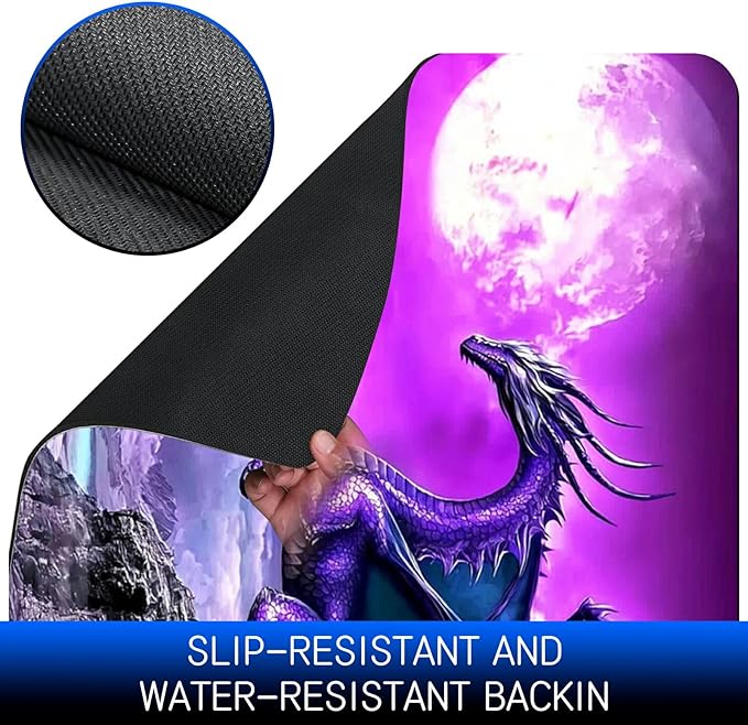Dog Food Mat, 19.6" x 23.6" Absorbent Pet Feeding Mat for Food and Water, Waterproof Diatom Mud Pet Placemat with Non-Slip Rubber Backing, Cat Bowl Mat for Floors - Purple Moon Dragon