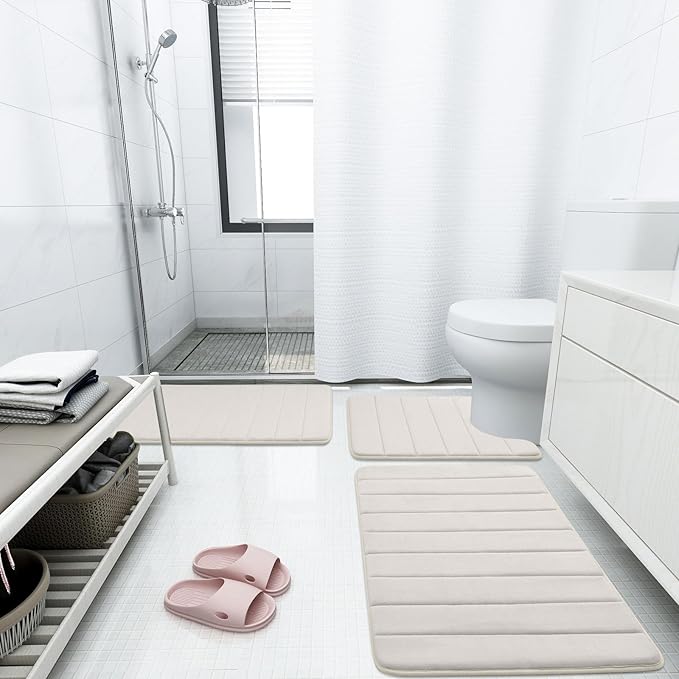 Buganda Memory Foam Bath Mat, 70" x 24", Ultra Soft and Non-Slip Bathroom Rugs, Water Absorbent and Machine Washable Bath Rug Runner for Bathroom, Shower, and Tub, Cream