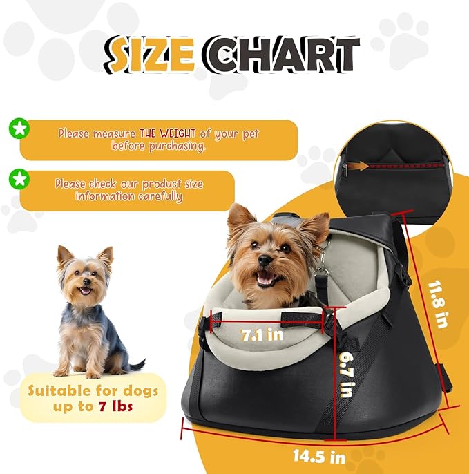 WOYYHO Luxurious Dog Booster Car Seat Designed for Tiny Dogs up to 7 lbs, Vegan Leather Pet Dog Car Seat with Safety Belt & Soft Flannel Liner for Teacup Yorkie, Chihuahua, Maltese, Small Dogs Cats