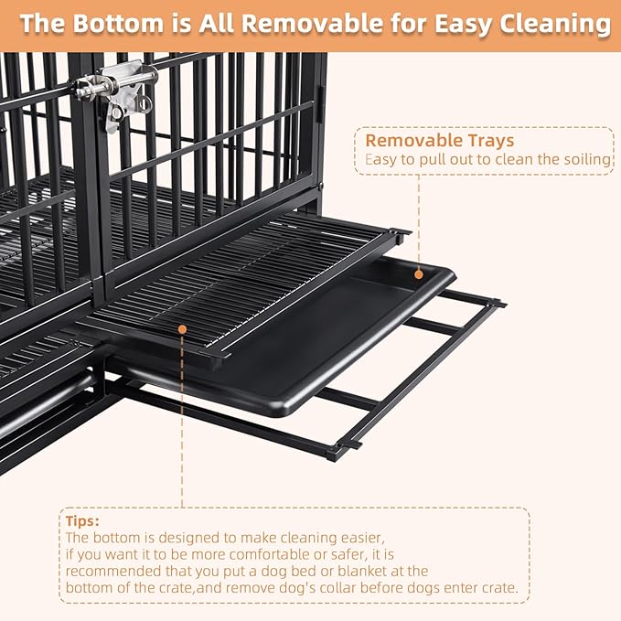 Lauren&Harold Heavy Duty Dog Crate for Medium/Small Dogs, Metal Dog Kennel Indoor with Top Door&Feed Door, Easy-to-Clean Dog Cage with Removable Tray&Wheels (38" L x25.5 W x 31" H(Small))