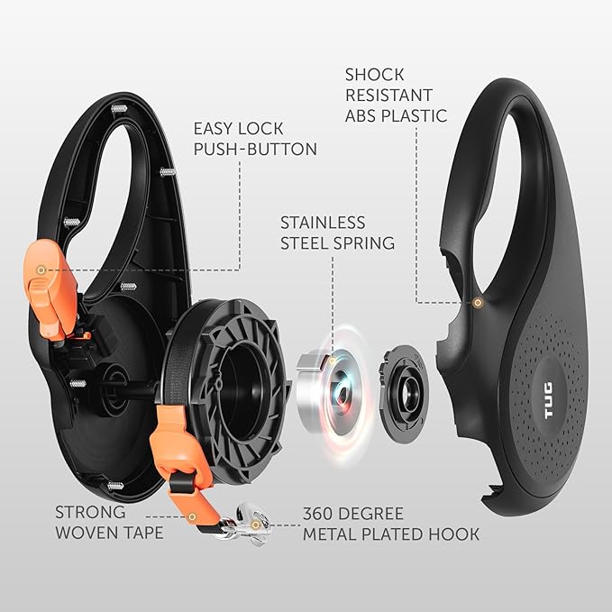 TUG 360° Tangle-Free Retractable Dog Leash | 16 ft Strong Nylon Tape (Medium, Black/Orange)