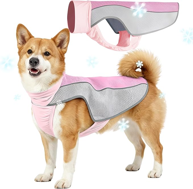 Dog Cooling Vest, Summer Cooler Jacket for Small & Medium Dogs Soft Breathable Mesh Lightweight Pet Shirt for Beach Hiking Walking (Pink,L)
