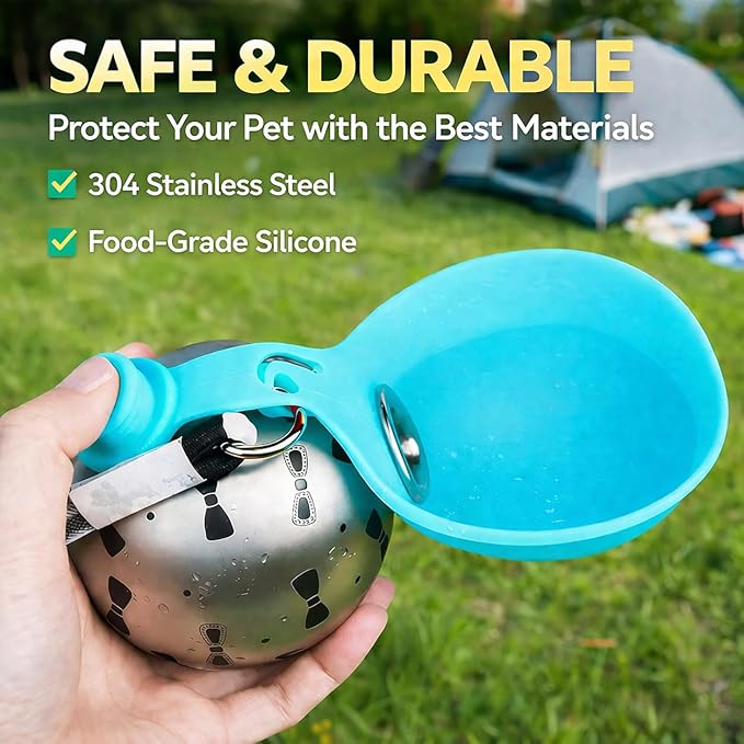 Portable Dog Water Ball, 2-in-1 Foldable Pet Water Bottle, Large-Capacity 304 Stainless Steel Cup with Foldable Silicone Bowl, Leak-Proof & Travel-Friendly, Suitable for Walks and Hiking (Pink1)