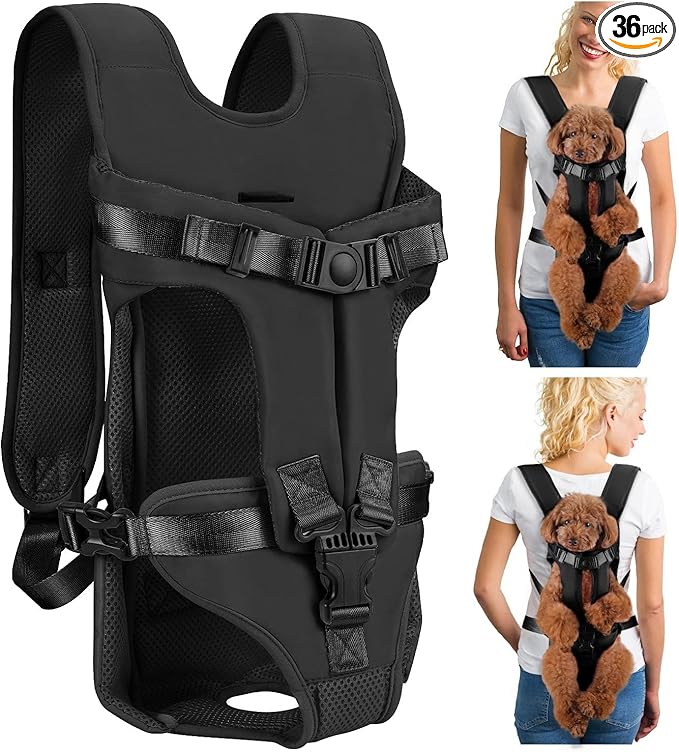 Dog Carrier Backpacks, Adjustable Dog Backpack Carrier, Legs Out Easy-fit Dog Chest Carrier for Medium Small Dogs, Hands Free Dog Front Carrier for Hiking, Cycling（Black M）