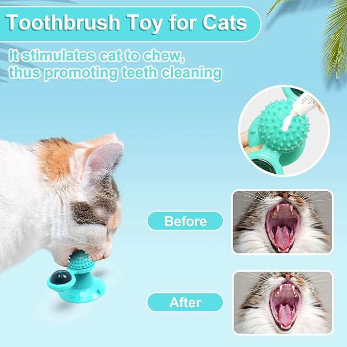 GBSYU Interactive Windmill Cat Toys with Catnip : Cat Toys for Indoor Cats Funny Kitten Toys with LED Light Ball Suction Cup‖Cat Nip Toy for Cat chew Exercise