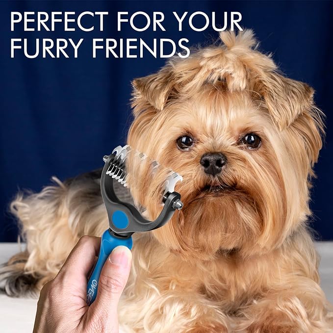 Pet Grooming Brush and Metal Comb Combo, Pet Grooming Rake and Brushes for Small, Medium & Large Dogs Double Sided Deshedding Tool Removes Knots and Tangled Hair (Red)