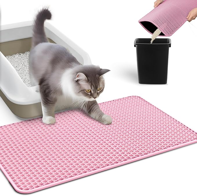 Cat Litter Mat - 23.2'' x 14.6'' Small Litter Trapping Mat, Easy to Clean Litter Box Mat, Waterproof, Urine-Proof, Non-Slip, Cat Toilet Training Systems Accessories, Pink
