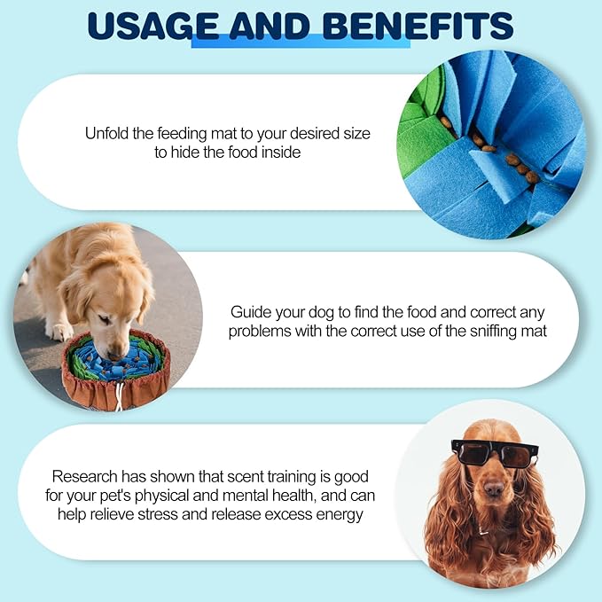 Snuffle Mat for Dogs - Boredom Relief Dog Lick Mat, Dog Educational Toys, Portable for Indoor & Outdoor Use, Encourages Natural Foraging Skills for Cats, Rabbits & Dogs（Brown Green