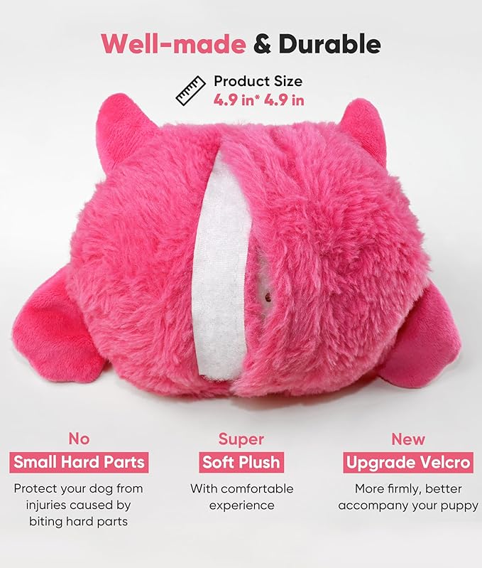 Petbobi Interactive Dog Toys Ball, USB Rechargeable Moving Dog Toy with Barking Sounds, Plush Monster Ball with Washable Cover, 4.9" Pet Toy for Small & Medium Dogs, Christmas & Birthday Gift