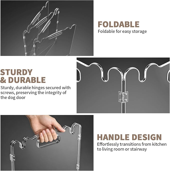 Clear Acrylic Dog Pet Gate - 99% Transparency Gentle Bond Seamlessly with Your Home - 32in Tall Foldable Freestanding No-Drill Tool-Free Assembly - for Small to Large Dogs Cats Indoor Stairs Doorways