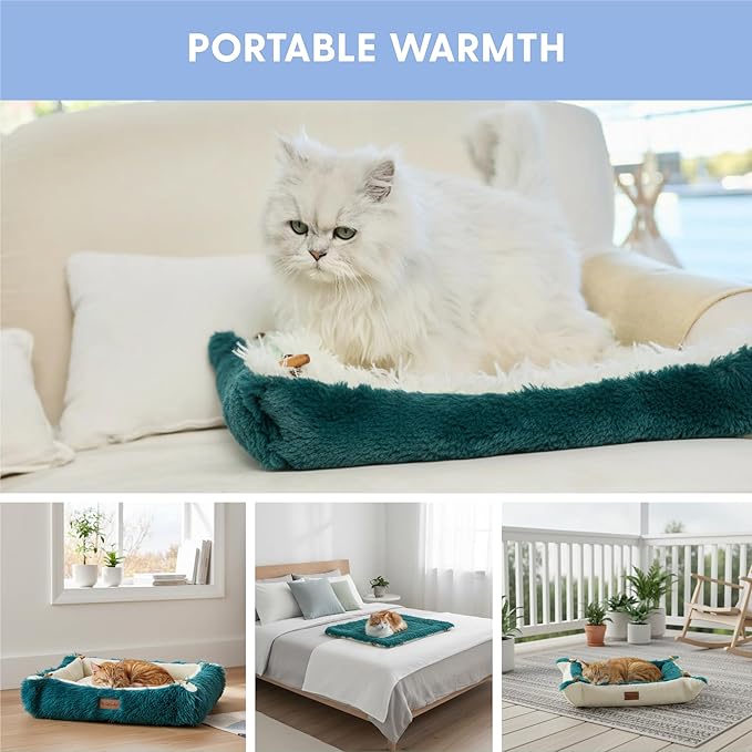 The Cat Ladies Self Warming Heated Cat Bed Mat - Heated Outdoor Kitten Bed Mat - Non Electric Heating Pad - for Indoor and Outdoor Cats - Reversible Comfortable Design - Dark Green