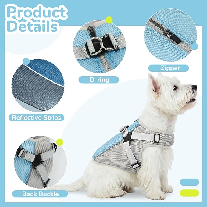 FUAMEY Dog Cooling Vest for Small Dogs, Doggy Evaporative Cooling Jacket in Hot Weather, Puppy Breathable Mesh Cooler Vest with Reflective Stripe, Pet Summer Harness Shirt for Hiking Training, Gray S