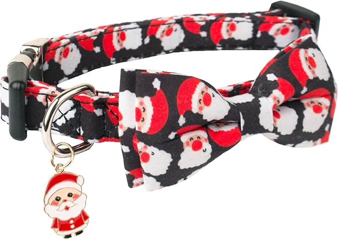 ADOGGYGO Christmas Dog Collar with Detachable Bowtie, Adjustable Red Santa Pet Christmas Bow Collars for Small Medium Large Dogs (Small)