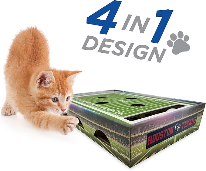 NFL Houston Texans Felt Football Field Cat Scratcher - Cat Toy with Jingle Balls for Lounge & Play