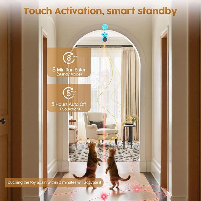 Interactive Cat Toys for Indoor Cats: 2 in 1 Cat Toy with Automatic Flying Bird & Mouse Wand, Smart Motion Mode Adjustable Speed, USB Rechargeable Safe for Bored Kittens and Adult Cats