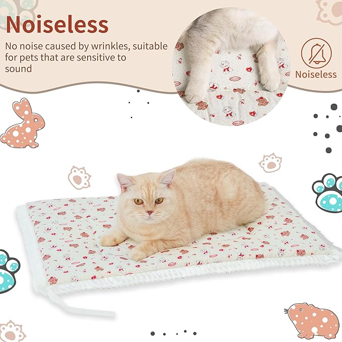2PCS Reversible Silent Cat Bed Self Warming Pet Pad Thin Style Mat Washable Cushion Pad, Pad for Window Perch Outdoor Cat Houses, for Cats, Small Dogs, Rabbits, Non Electric,(Red Puppy,XS)