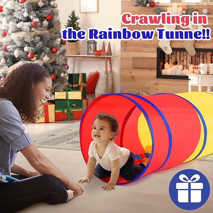 Hoohtoot Kids Play Tunnel Tent for Toddlers, Colorful Pop Up Crawl Through Passage, Indoor & Outdoor Tunnel Toy for Kids Backyard Playset, Dog Cat Pet Pipe (Red, Yellow and Blue Mesh Tunnel)
