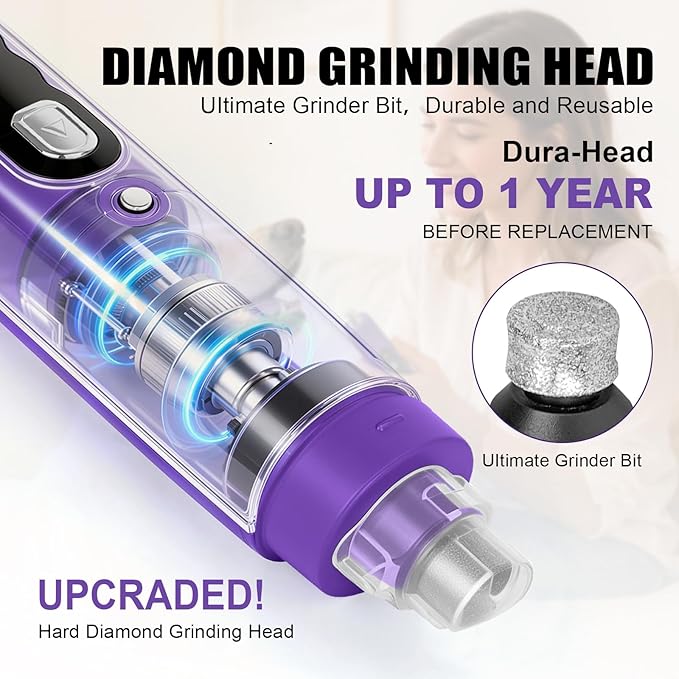 Dog Nail Grinder, 9-Speed Professional Quiet Electric Trimmer for Large Medium Dogs, with Quick Sensor Guard, 2 LED Lights, 2000mAh USB Rechargeable (Purple)