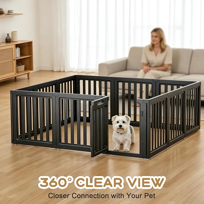 Dog Playpen, Clear Dog Pen, Dog Pen Indoor, Easy to Install and Remove Dog Play Pen, Puppy Playpen Suitable for Dogs, Cats,Dog Playpen Indoor (Black, 23.6 inch Height, 12 Panels)