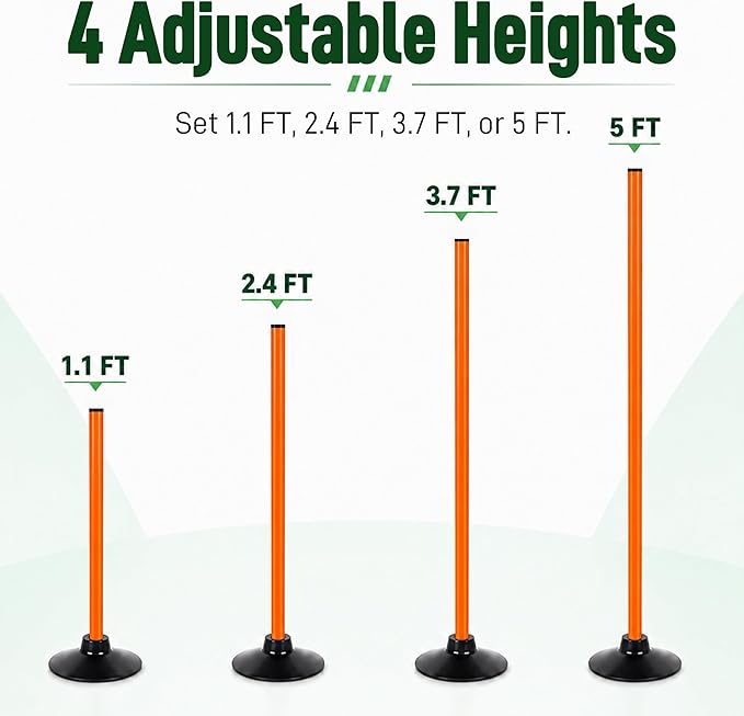 6 Pack Soccer Agility Training Poles, 5 FT Adjustable Speed and Agility Training Equipment for Football/Basketball/Dog Practice, Bending Poles for Horses with Rubber Bases and Carry Bag
