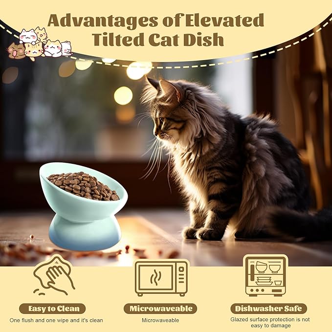 4Pcs Ceramic Raised Cat Bowl Elevated Cat Bowls Tilted Cats Food Dishes Pet Bowl Stand Feeder Cute Cats Bowl for Kittens Puppies Small Dog Whisker Fatigue Protect Kitten Spine(Gradient Color)