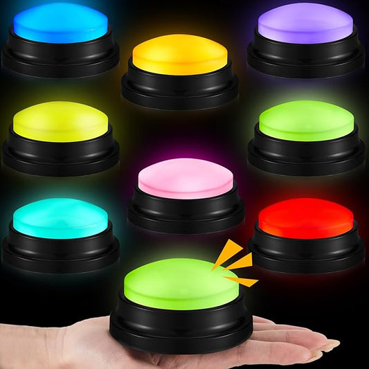 Honoson 8 Pack Recordable Answer Buzzers Button Custom Programmable Sound Buttons Funny Birthday Gifts for Family Trivia Nights Classroom Communication Study Home Office Game(Fresh Color)